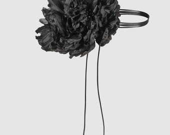 Black Silk Peony flower Choker | Unique brooch | Silk necklace | Blooming Flower Choker | Floral Silk Accessory