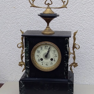 Mid-Century Melodic Fireplace Clock: Stone Mantel Clock