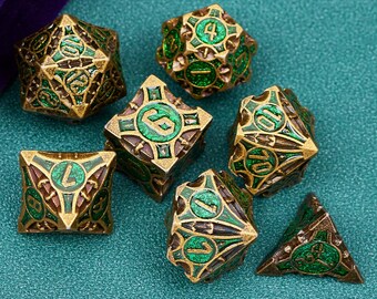 Vintage metal dnd dice set for role playing games , Full dungeons and dragons dice set dnd , Polyhedral metal dice set , Metal d&d dice set