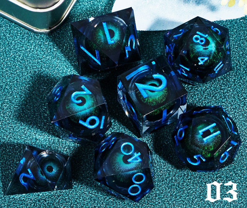 Dragon Eye DND Dice Set with Liquid Core D20 MTG Resin Dice for Dungeons and Dragons, Complete Liquid Core Eye Dice Set #03 Dragon Eye Dice