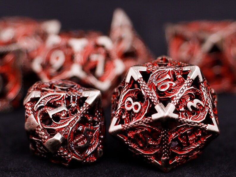 Metal dnd dice set for role playing games , Hollow d&d dice set for dnd gifts , Metal dungeons and dragons dice set , Metal dice set image 1