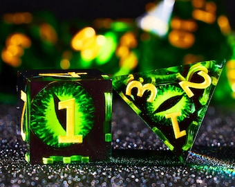 Rotatable Green Liquid Core Dragon Eye DnD Dice Set for D&D Gifts, Handmade Dungeons and Dragons Dice Set Liquid Core for RPG