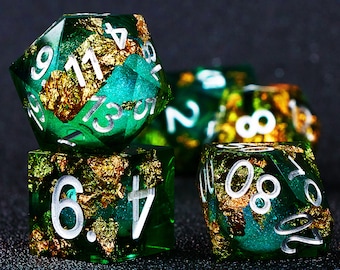 Amber Green Liquid Core Dnd Dice Set for role playing games , D20 liquid core dnd dice , Galaxy Liquid Core d and d dice sets