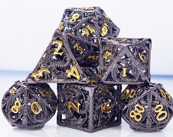 Black metal hollow dnd dice set for role playing games , Metal dungeons and dragons dice set dnd , Metal polyhedral rpg d&d dice set