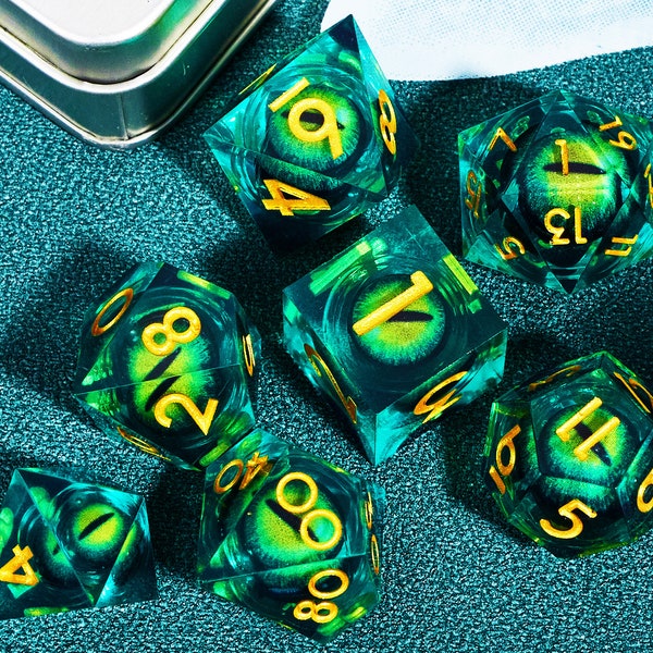 Dragon's Eye Liquid Core dnd dice set , Liquid Core Dice Set for D&D Fans and Perfect DND Gift , D20 Dnd Dice Liquid Core , d and d dice