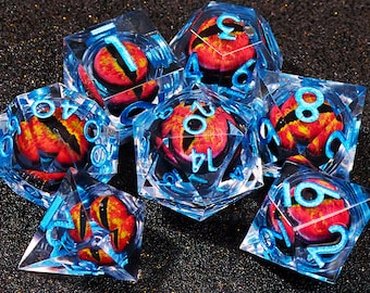 New Arrivals!! Dragon eye liquid core dice set for d&d gifts , Eye liquid core dnd dice set , rpg d and d dice set , Liquid core d6 d20 dice