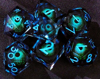 Liquid Core dragon eye dnd dice set for d&d gifts, Handmade dnd dice liquid core, Full dungeons and dragons dice set for magic the gathering