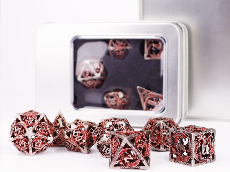 Metal dnd dice set for role playing games , Hollow d&d dice set for dnd gifts , Metal dungeons and dragons dice set , Metal dice set image 7