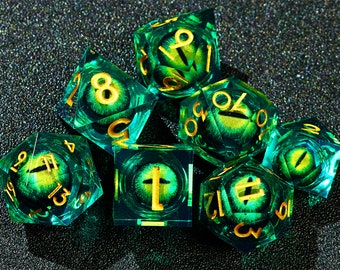 Liquid core dragon dice dice set for DnD gifts , Glittering galaxy Liquid core dnd dice set , Liquid core d6 d10 d20 dice , Rpg d and d dice