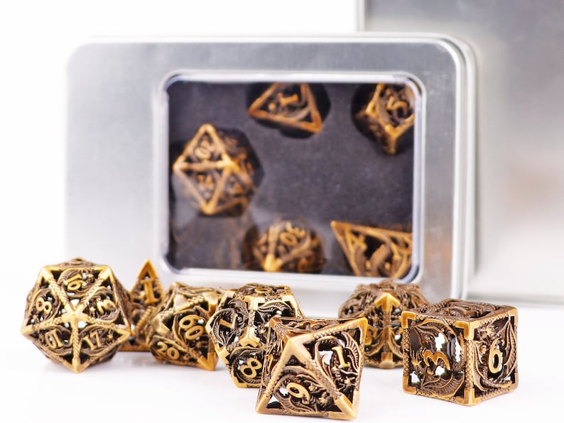 Metal dnd dice set for role playing games , Hollow d&d dice set for dnd gifts , Metal dungeons and dragons dice set , Metal dice set image 9