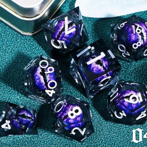 Dragon Eye DND Dice Set with Liquid Core D20 MTG Resin Dice for Dungeons and Dragons, Complete Liquid Core Eye Dice Set #04 Dragon Eye Dice