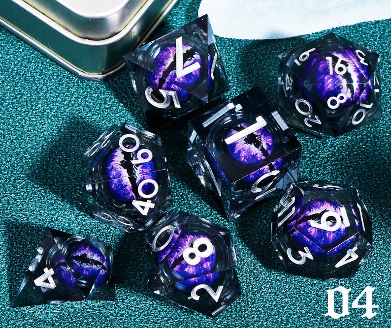 Dragon Eye DND Dice Set with Liquid Core D20 MTG Resin Dice for Dungeons and Dragons, Complete Liquid Core Eye Dice Set #04 Dragon Eye Dice