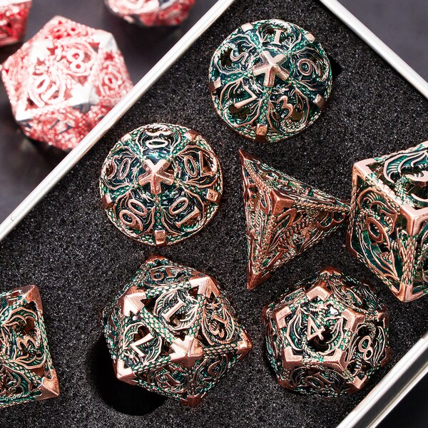 Metal hollow dnd dice set for role playing games , Metal hollow dragon d&d dice set for gift , Metal Dungeons and Dragons Dice Set Dnd