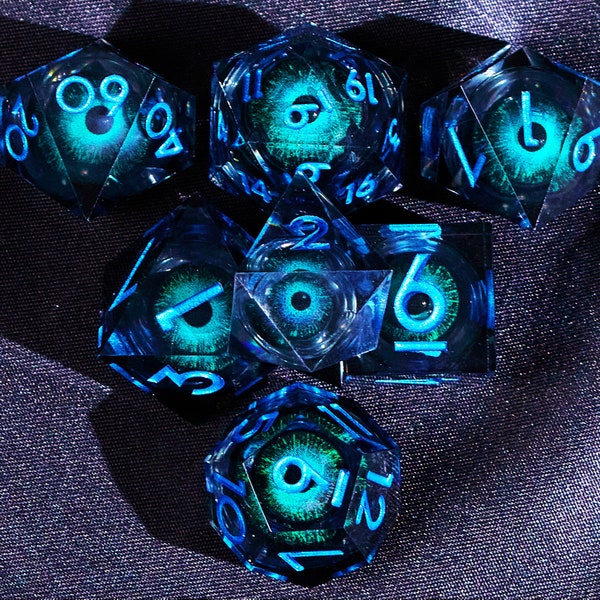 Dragon Eye Liquid Core Dnd Dice Set for role playing games , Liquid Core d&d dice set for dnd gift , Dragon Eye liquid core d and d dice set