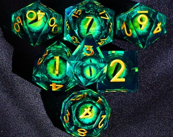 Dragon Eye dnd dice set liquid core for d&d gifts , D20 dnd dice liquid core , Ideal for Fantasy Gaming , Liquid core rpg d and d dice set