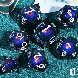 Dragon Eye DND Dice Set with Liquid Core D20 MTG Resin Dice for Dungeons and Dragons, Complete Liquid Core Eye Dice Set #07 Dragon Eye Dice