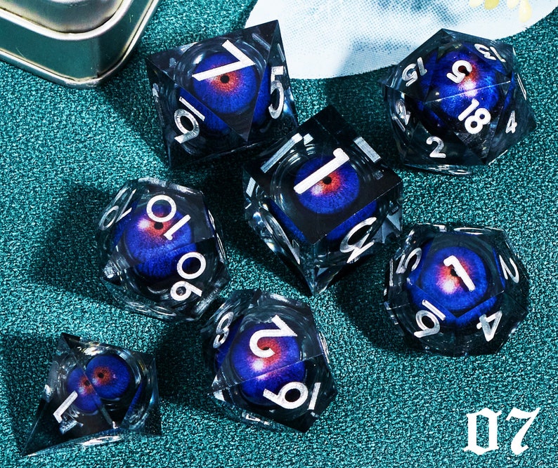 Dragon Eye DND Dice Set with Liquid Core D20 MTG Resin Dice for Dungeons and Dragons, Complete Liquid Core Eye Dice Set #07 Dragon Eye Dice