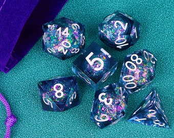 Galaxy liquid core dnd dice set for role playing games , Dungeons and dragons dice set , Liquid core d&d dice , Sharp edge dice set dnd