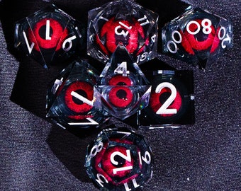 Red Dragon Eye dnd dice set liquid core for d&d gifts , D20 dnd dice liquid core , Liquid core Beholder's Eye d and d dice set