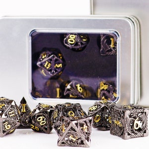 Metal dnd dice set for role playing games , Hollow d&d dice set for dnd gifts , Metal dungeons and dragons dice set , Metal dice set image 3