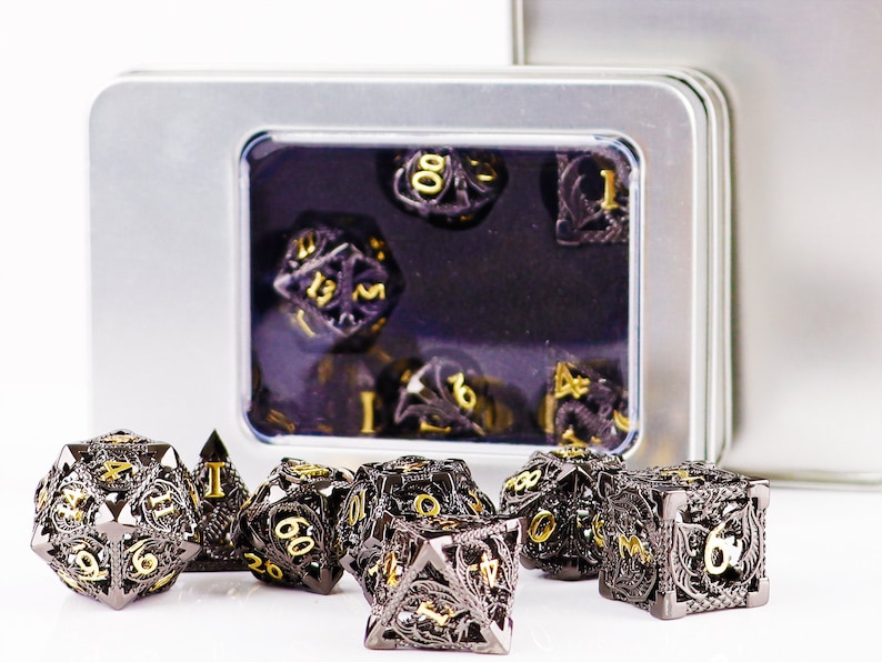 Metal dnd dice set for role playing games , Hollow d&d dice set for dnd gifts , Metal dungeons and dragons dice set , Metal dice set image 3