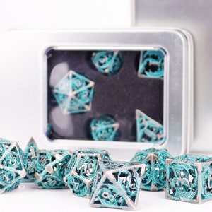 Metal dnd dice set for role playing games , Hollow d&d dice set for dnd gifts , Metal dungeons and dragons dice set , Metal dice set image 5