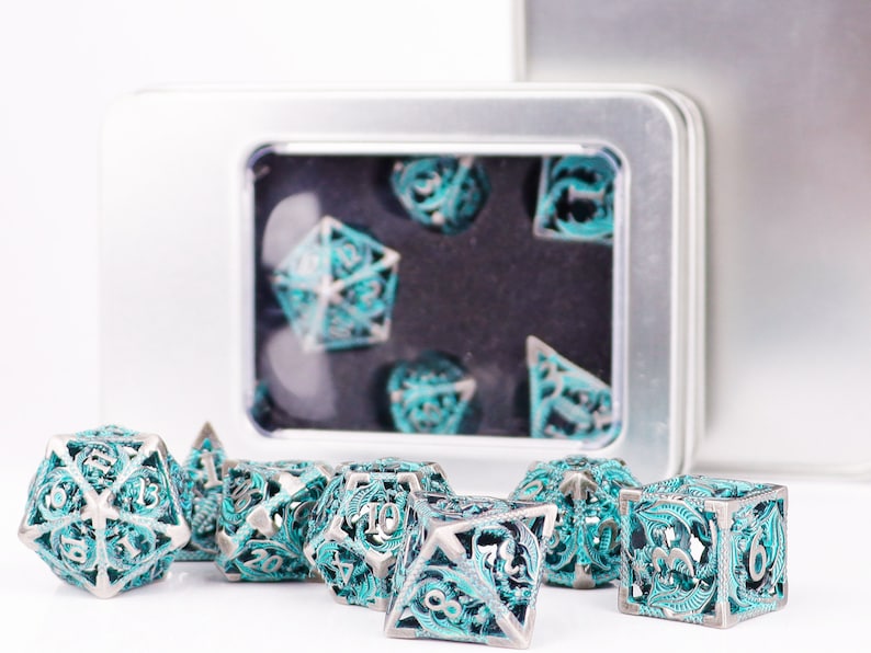 Metal dnd dice set for role playing games , Hollow d&d dice set for dnd gifts , Metal dungeons and dragons dice set , Metal dice set image 5