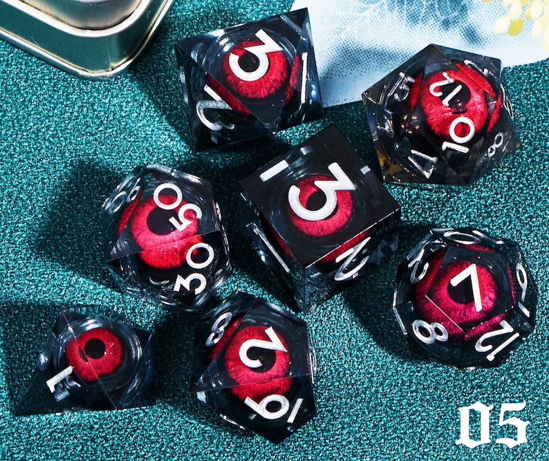 Dragon Eye DND Dice Set with Liquid Core D20 MTG Resin Dice for Dungeons and Dragons, Complete Liquid Core Eye Dice Set #05 Dragon Eye Dice