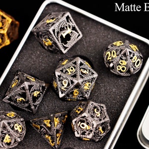 Hollow dargon metal dnd dice set for role playing games , Metal dungeons and dragons dice set dnd , Metal polyhedral rpg d&d dice set Matte Black Dice Set