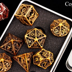 Hollow dargon metal dnd dice set for role playing games , Metal dungeons and dragons dice set dnd , Metal polyhedral rpg d&d dice set Copper Dice Set