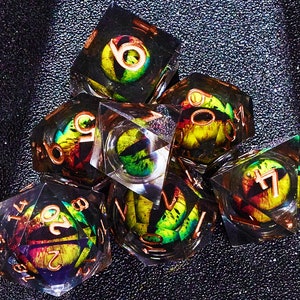 Liquid Core Dragon Eye DND Dice Set, Liquid Core christmas dice set for d&d gifts, Eye dnd dice liquid core , d and d dice set liquid core