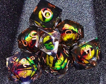 Liquid Core Dragon Eye DND Dice Set, Liquid Core christmas dice set for d&d gifts, Eye dnd dice liquid core , d and d dice set liquid core