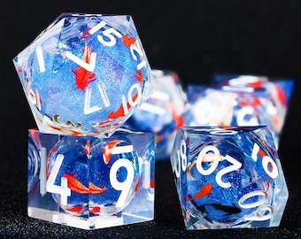 New Arrivals!! Koi Fish Liquid Core DND Dice Set , Galaxy Liquid Core Sharp Edge RPG Dice Set for DND Gift , Liquid core d20 d and d dice