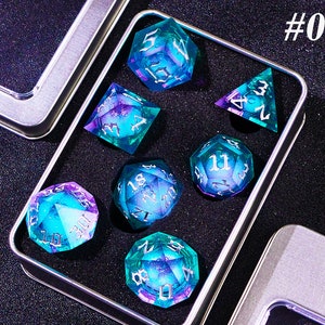 Glittering Liquid Core Dice Set for Role Playing Games, Dungeons and Dragons D&D Dice with Gift Box, Resin Sharp Edge RPG d and d dice Set #05 Dice Set