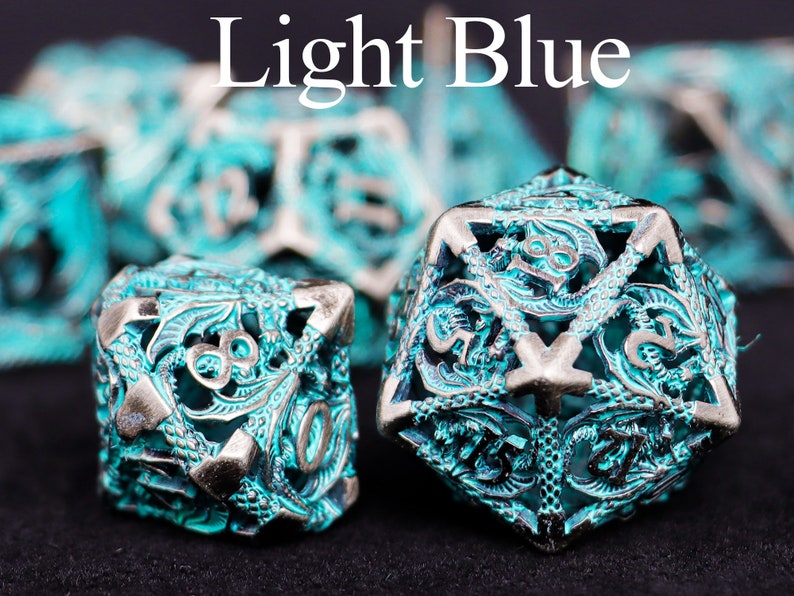 Metal dnd dice set for role playing games , Hollow d&d dice set for dnd gifts , Metal dungeons and dragons dice set , Metal dice set Light Blue Dice Set