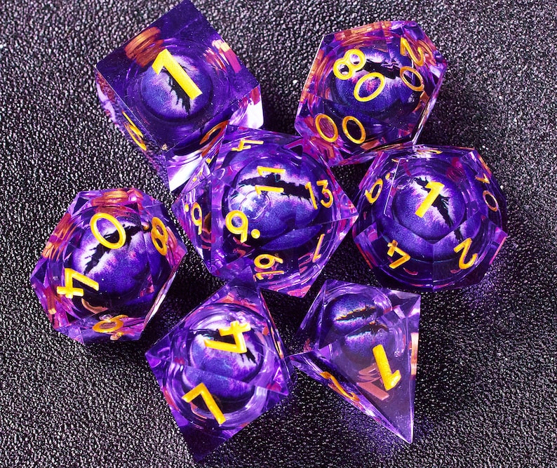 Los recién llegados Juego de dados dnd de núcleo líquido Dragon Eye para baldurs gate 3, juego de dados de mazmorras y dragones para regalos d&d, juego de dados poliédricos First Image Dice Set