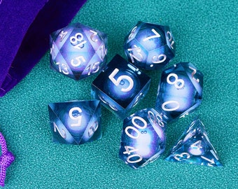 Ink blue liquid core dnd dice set for role playing games , Liquid core dungeons and dragons dice set , Galaxy dnd dice liquid core