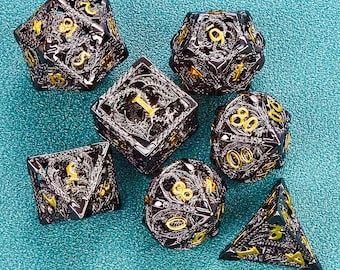 Black metal dnd dice set for role playing games , Metal hollow dragon d&d dice set , Metal Dungeons and Dragons Dice Set for dnd gift