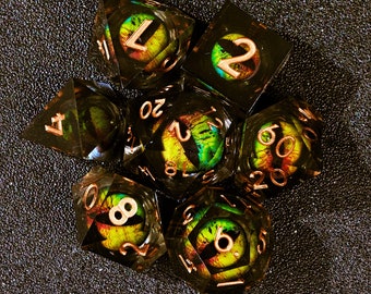 New Arrivals!! Dragon Eye Liquid Core Dnd Dice Set for role playing games , Liquid Core d&d dice set for dnd gift , Resin rpg dice set dnd