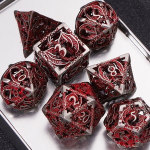 Hollow dargon metal dnd dice set for role playing games , Metal dungeons and dragons dice set dnd , Metal polyhedral rpg d&d dice set Bild 1