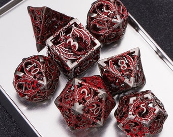 Hollow dargon metal dnd dice set for role playing games , Metal dungeons and dragons dice set dnd , Metal polyhedral rpg d&d dice set