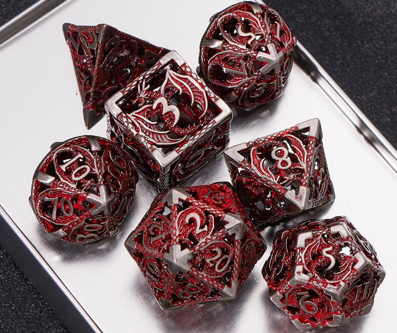 Hollow dargon metal dnd dice set for role playing games , Metal dungeons and dragons dice set dnd , Metal polyhedral rpg d&d dice set Bild 1