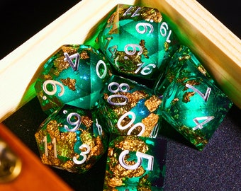 Green foil dnd dice set , Liquid core dice set for dnd gifts , Full dungeons and dragons dice set dnd , Galaxy dnd dice set liquid core