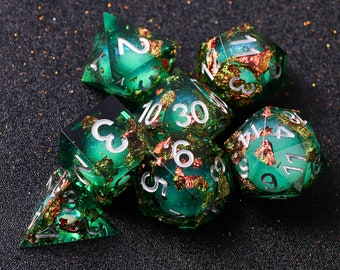 Nouvelles Arrivées!! Ensemble de dés à noyau liquide vert encre, dés polyédriques d20, jeu de dés dnd pour donjons et dragons, dés magnifiques D6, noyau liquide d10