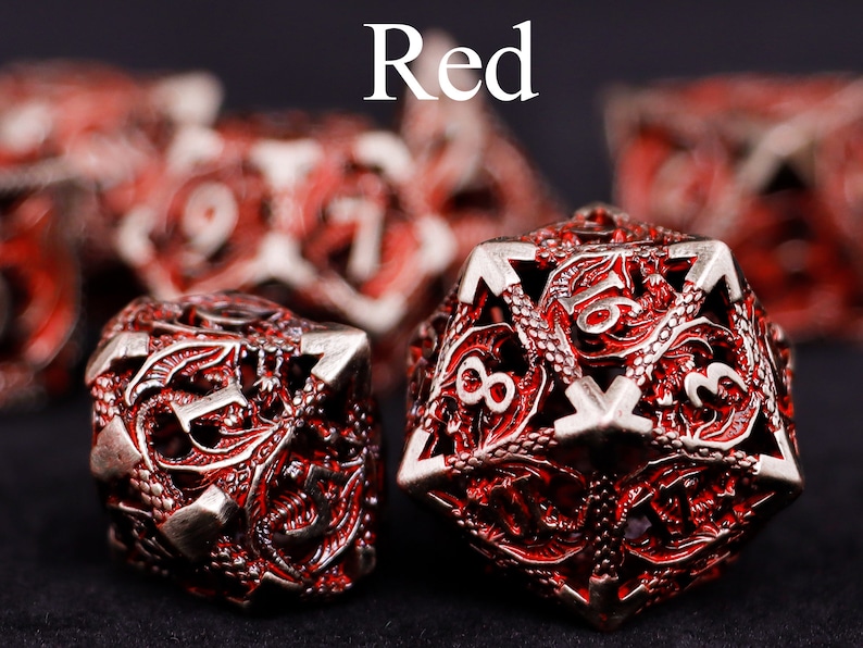 Metal dnd dice set for role playing games , Hollow d&d dice set for dnd gifts , Metal dungeons and dragons dice set , Metal dice set Red Dice Set