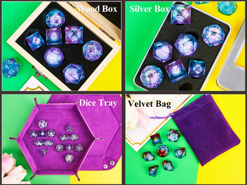 Glittering Liquid Core Dice Set for Role Playing Games, Dungeons and Dragons D&D Dice with Gift Box, Resin Sharp Edge RPG d and d dice Set Bild 10
