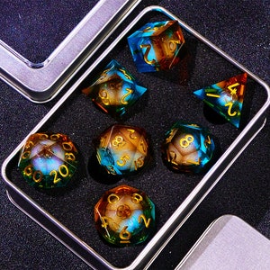 Glittering Liquid Core Dice Set for Role Playing Games, Dungeons and Dragons D&D Dice with Gift Box, Resin Sharp Edge RPG d and d dice Set image 1