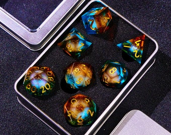 Glittering Liquid Core Dice Set for Role Playing Games, Dungeons and Dragons D&D Dice with Gift Box, Resin Sharp Edge RPG d and d dice Set