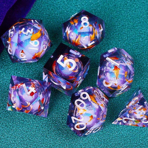 Dark Blue koi fish dice set for role playing games , Liquid core dungeons and dragons dice set dnd , Gorgeous d&d dice set for dnd gifts