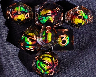 New Arrivals!! Dragon Eye Liquid Core Dnd Dice Set for role playing games , Liquid Core d&d dice set for dnd gift , Resin rpg dice set dnd